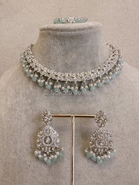 Raina Necklace Set - Silver & Blue - SOKORA JEWELSRaina Necklace Set - Silver & Blue