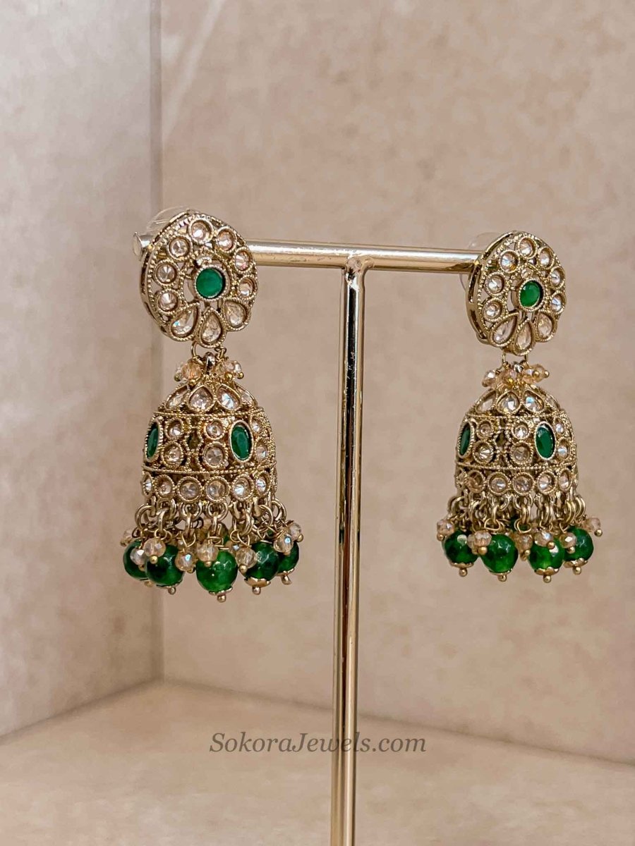 Rajal Bridal Necklace and Earrings Set - Green - SOKORA JEWELSRajal Bridal Necklace and Earrings Set - Green