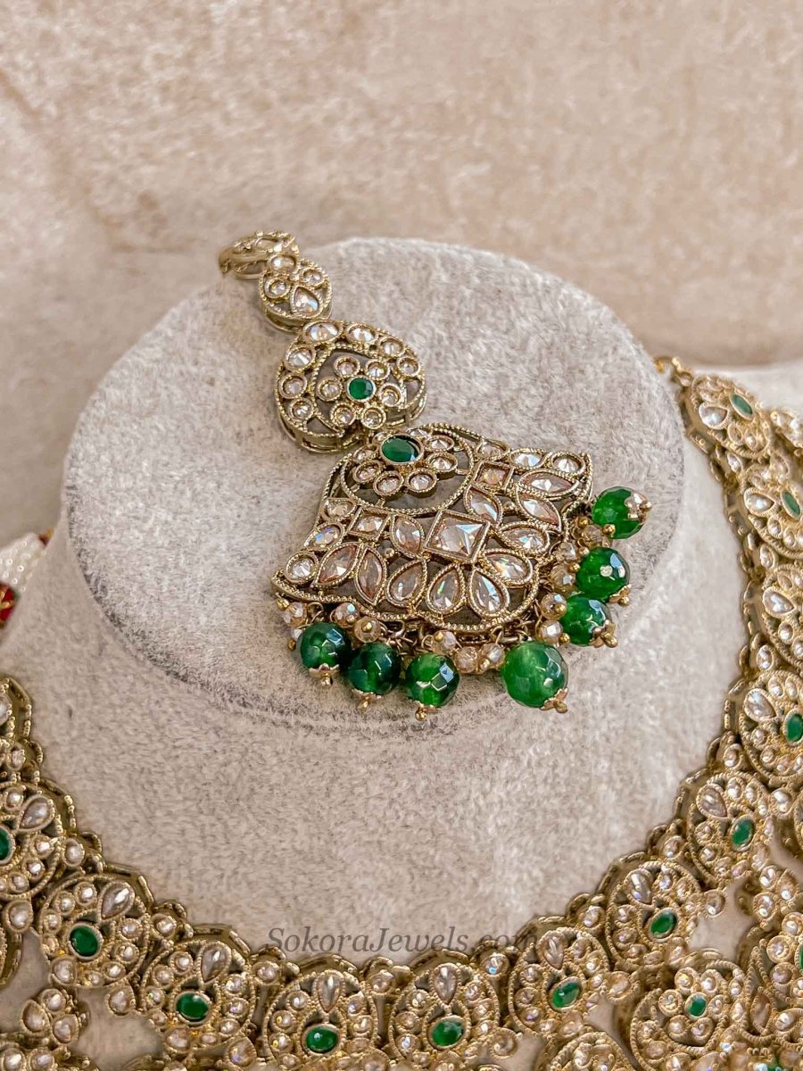 Rajal Bridal Necklace and Earrings Set - Green - SOKORA JEWELSRajal Bridal Necklace and Earrings Set - Green