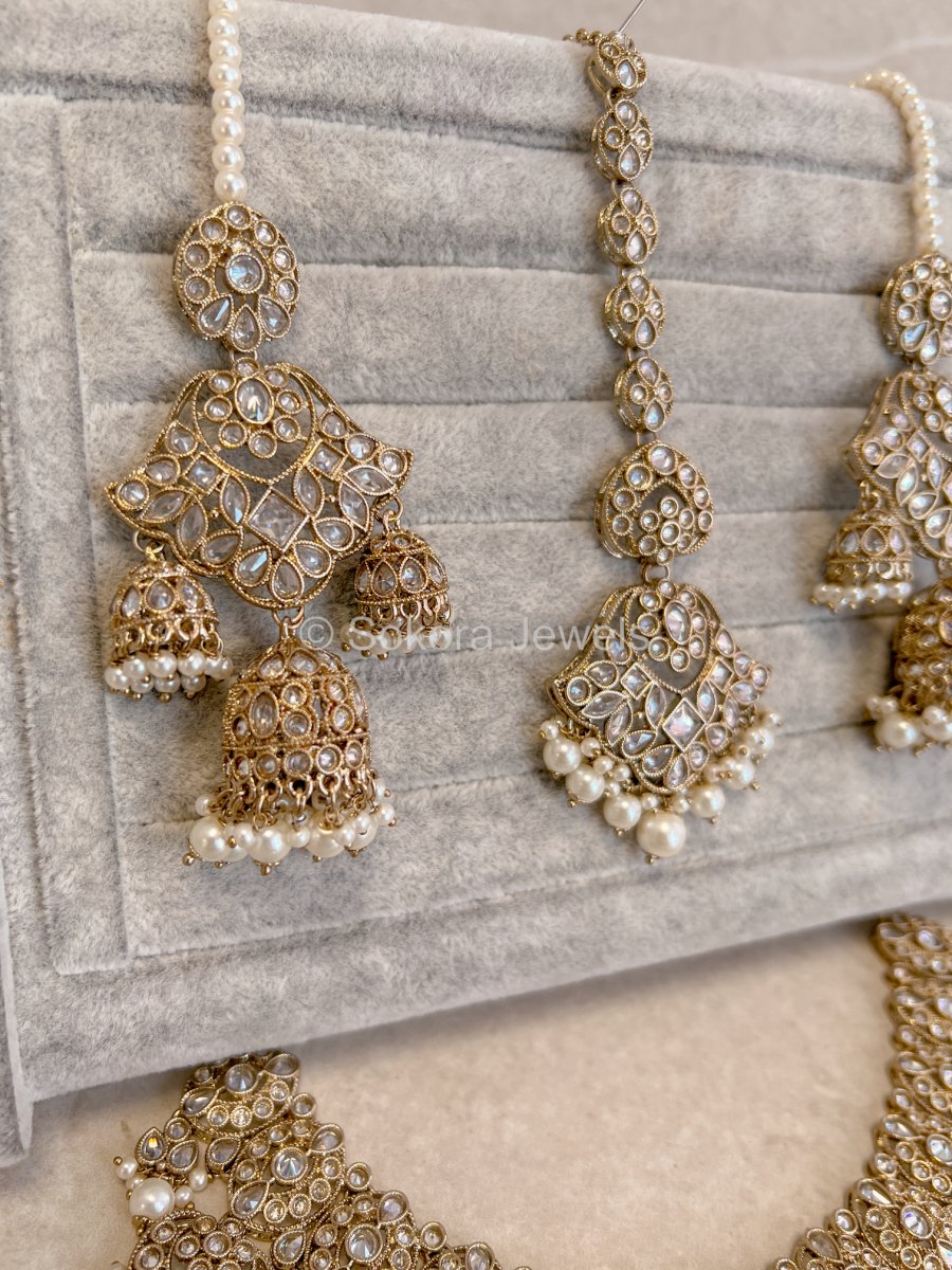 Rajal Bridal Necklace Set - Pearl - SOKORA JEWELSRajal Bridal Necklace Set - Pearl