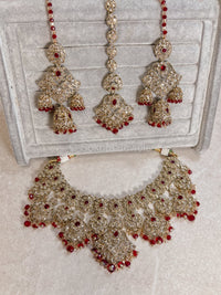 Rajal Bridal Necklace Set - Red - SOKORA JEWELSRajal Bridal Necklace Set - Red