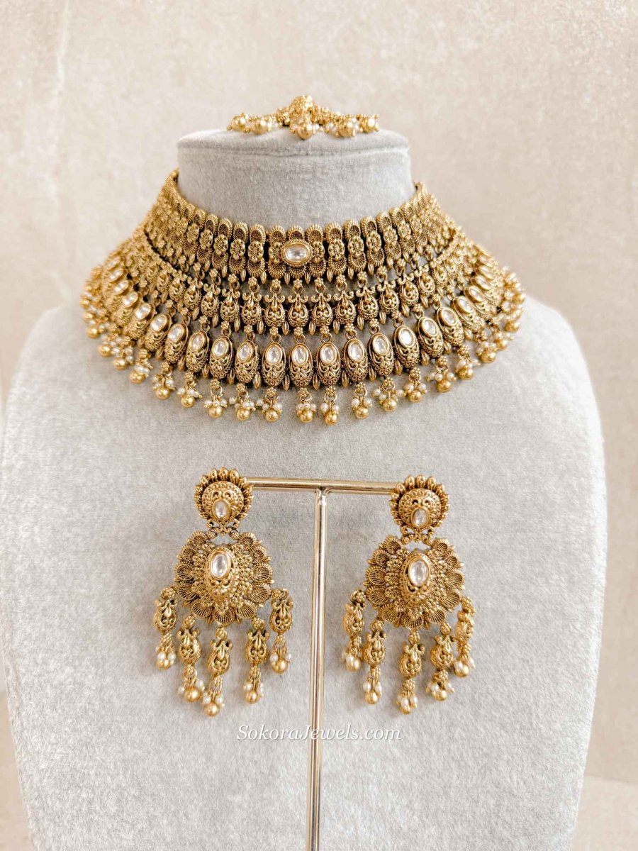 Rani Bridal Necklace Set – Gold Plated Kundan Choker Set - SOKORA JEWELSRani Bridal Necklace Set – Gold Plated Kundan Choker Set