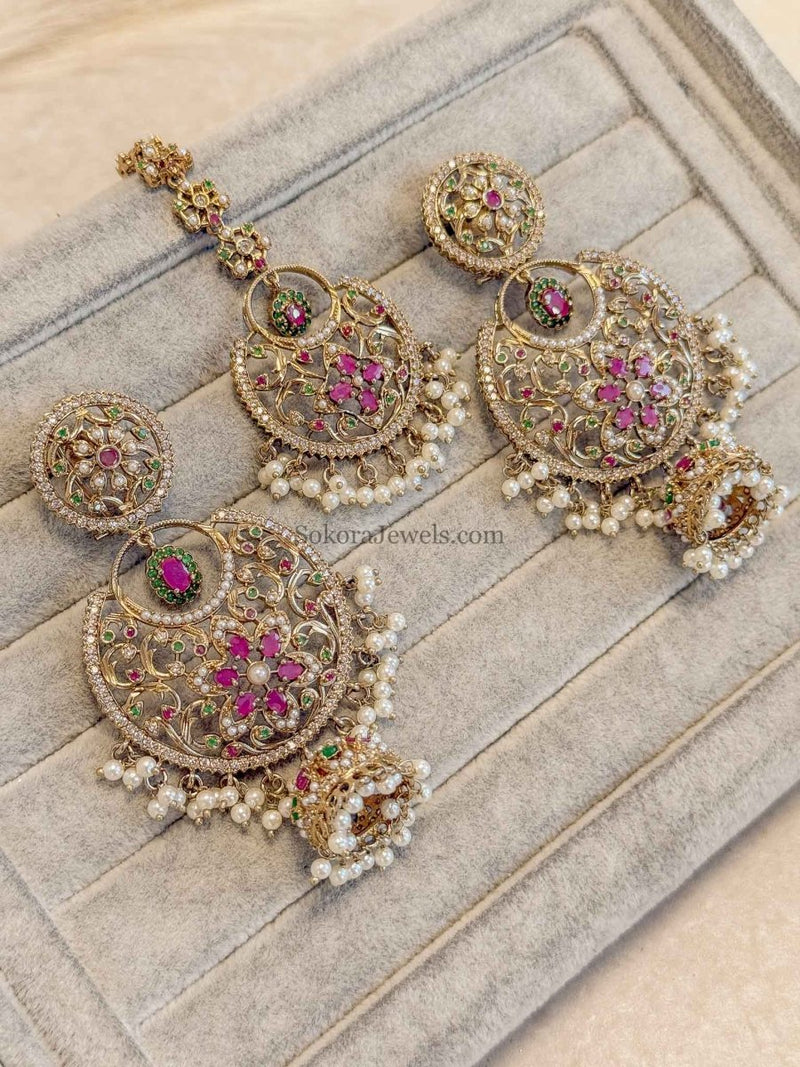 Raniya Regal Mughal-Style Earring and Tikka Set – SOKORA JEWELS
