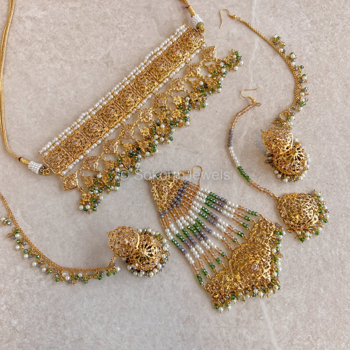 Razia Bridal set - Jade Green - SOKORA JEWELSRazia Bridal set - Jade Green