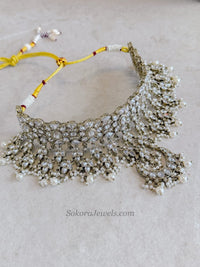 Rebekah Indian Bridal Choker Set - Clear Crystal - SOKORA JEWELSRebekah Indian Bridal Choker Set - Clear Crystal