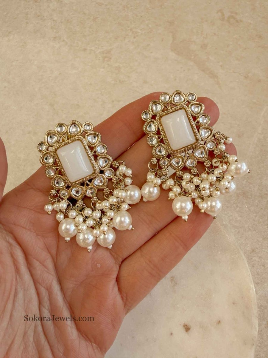 Rectangle Gem Beaded Stud Earrings. - SOKORA JEWELSRectangle Gem Beaded Stud Earrings.studs and tops