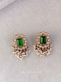 Rectangle Green Gem Pearl Stud Earrings. - SOKORA JEWELSRectangle Green Gem Pearl Stud Earrings.studs and tops
