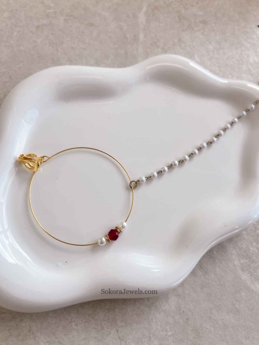 Red and Gold Bead Nose ring - Clip on - SOKORA JEWELSRed and Gold Bead Nose ring - Clip onnose rings