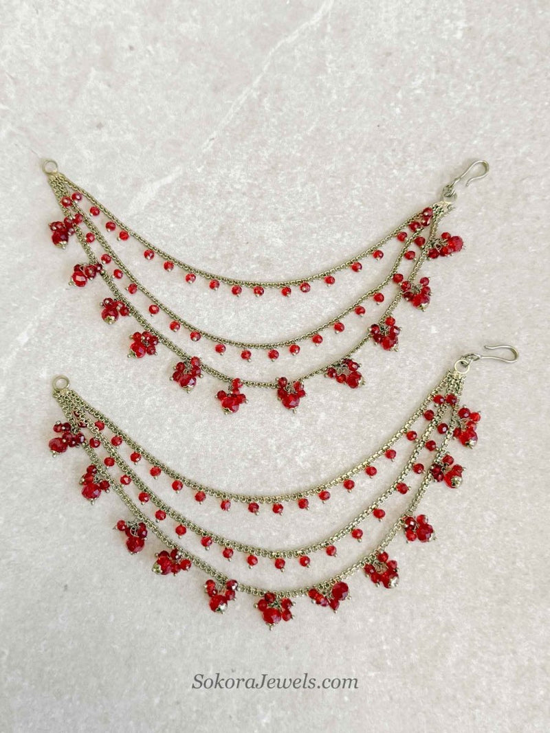 Red Beaded Earring Chains - SOKORA JEWELSRed Beaded Earring ChainsEARRINGS