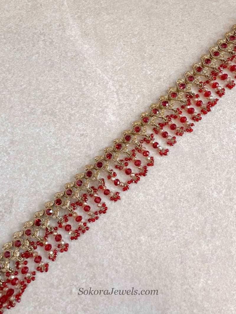 Red Beaded Waist Chain - SOKORA JEWELSRed Beaded Waist Chain