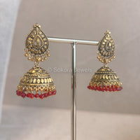 Red Drop Jhumka - SOKORA JEWELSRed Drop Jhumka