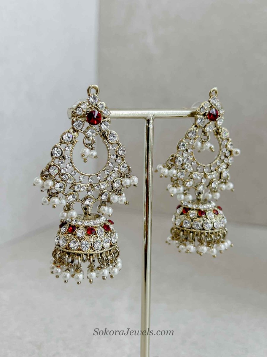 Red Stone Necklace, Tikka & Earring Set - SOKORA JEWELSRed Stone Necklace, Tikka & Earring Set