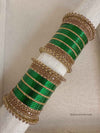 Regal Green and Golden Bangles Stack - SOKORA JEWELSRegal Green and Golden Bangles StackBANGLES