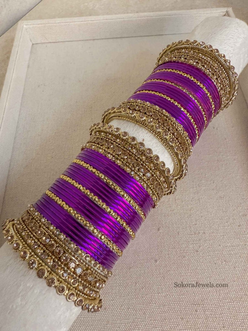 Regal Purple and Golden Bangles Stack - SOKORA JEWELSRegal Purple and Golden Bangles StackBANGLES
