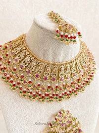 Rehana Gold Plated Bridal Set - Ruby&Green - SOKORA JEWELSRehana Gold Plated Bridal Set - Ruby&Greencustom