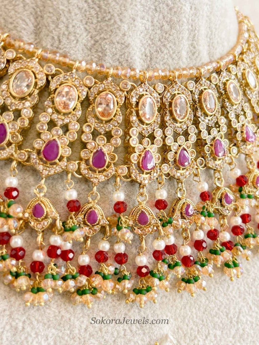 Rehana Gold Plated Bridal Set - Ruby&Green - SOKORA JEWELSRehana Gold Plated Bridal Set - Ruby&Greencustom