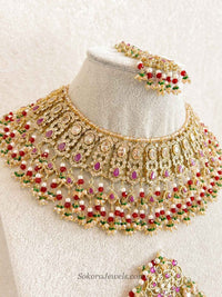 Rehana Gold Plated Bridal Set - Ruby&Green - SOKORA JEWELSRehana Gold Plated Bridal Set - Ruby&Greencustom