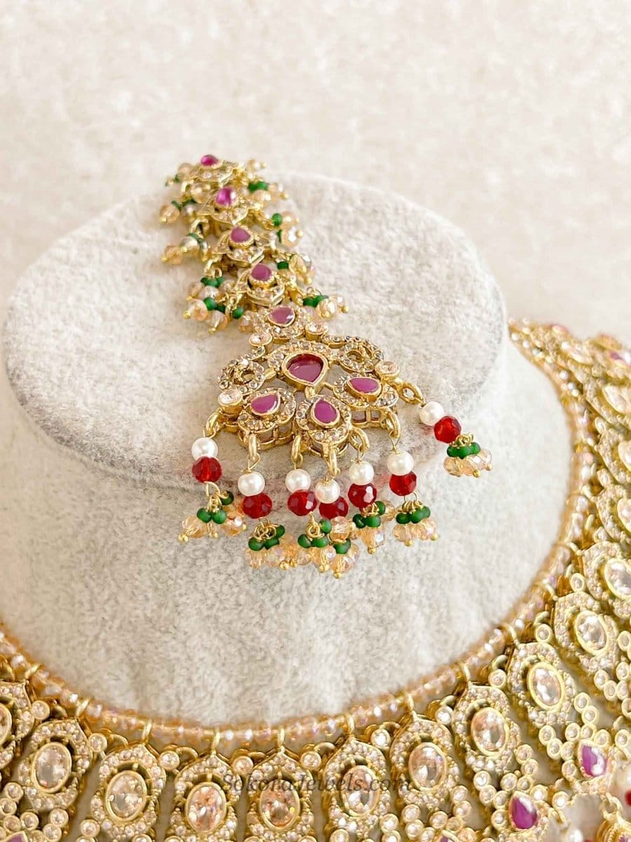 Rehana Gold Plated Bridal Set - Ruby&Green - SOKORA JEWELSRehana Gold Plated Bridal Set - Ruby&Greencustom