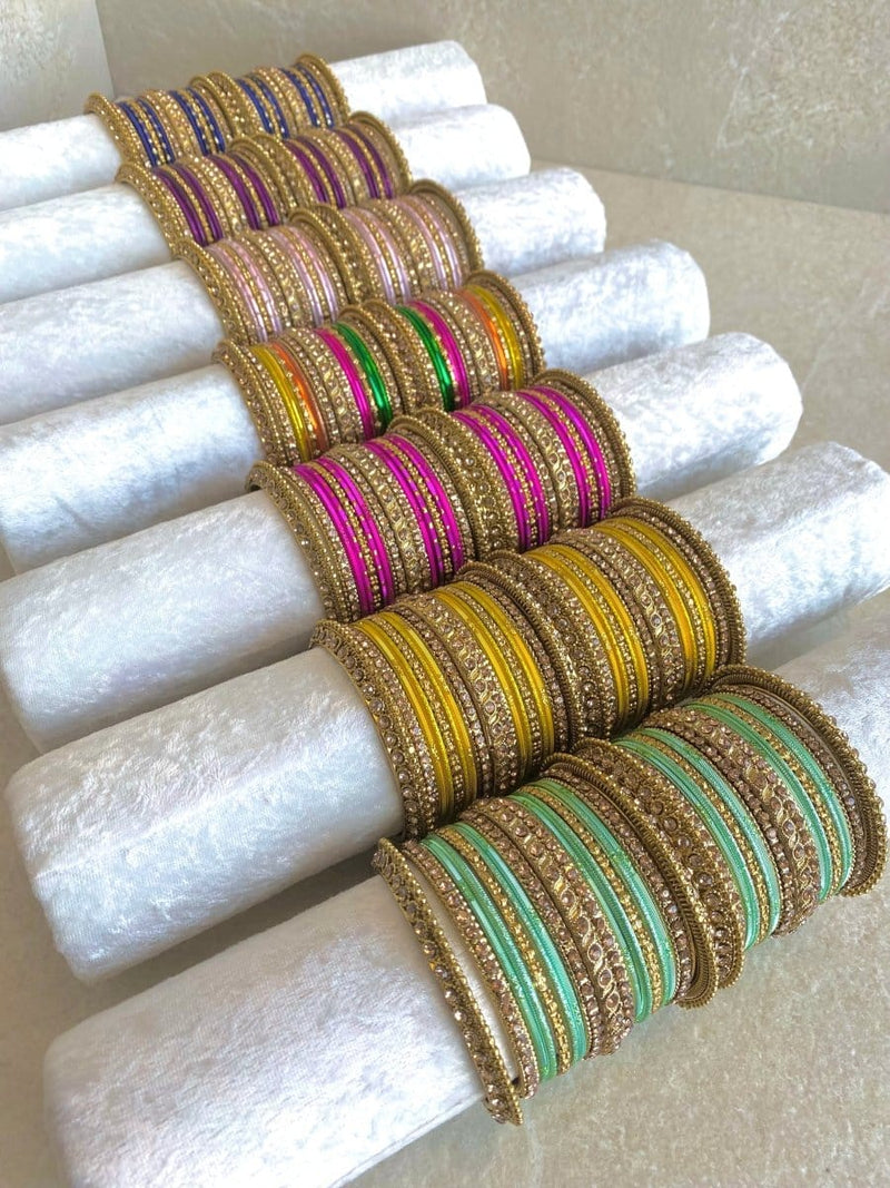 Rehana Small Golden Bangle Set - 7 Colour Options - SOKORA JEWELSRehana Small Golden Bangle Set - 7 Colour OptionsBANGLES