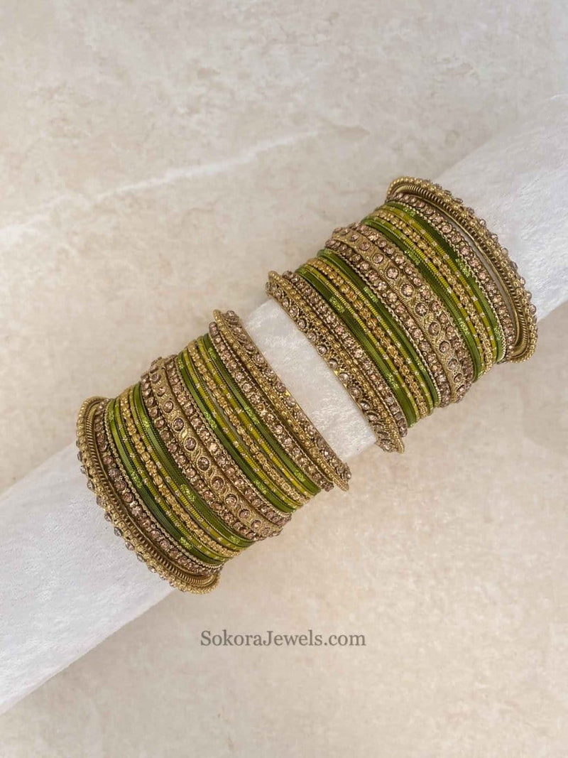 Rehana Small Golden Bangle Set - 8 Colour Options - SOKORA JEWELSRehana Small Golden Bangle Set - 8 Colour OptionsBANGLES