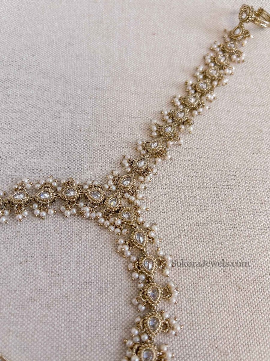 Rekha Pearl Drop Hand Harness - SOKORA JEWELSRekha Pearl Drop Hand Harness