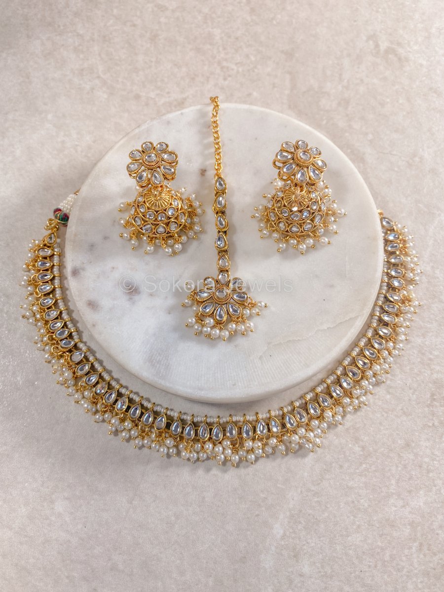 (REVIEW PRICE ONLY) Leena Faux Kundan Set - White - SOKORA JEWELS(REVIEW PRICE ONLY) Leena Faux Kundan Set - WhiteNECKLACE SETS