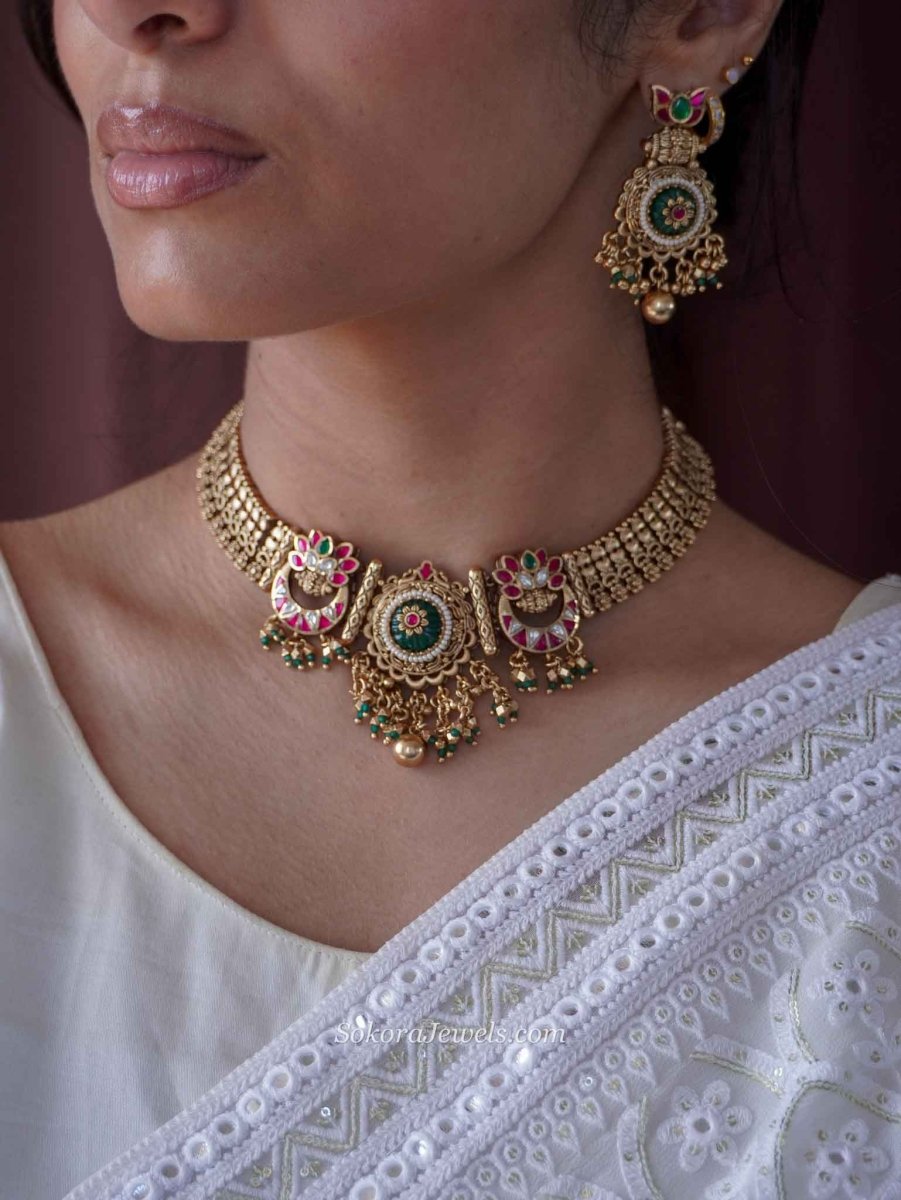 Rhea Heritage Necklace Set – Ruby, Emerald & Kundan - SOKORA JEWELSRhea Heritage Necklace Set – Ruby, Emerald & Kundan