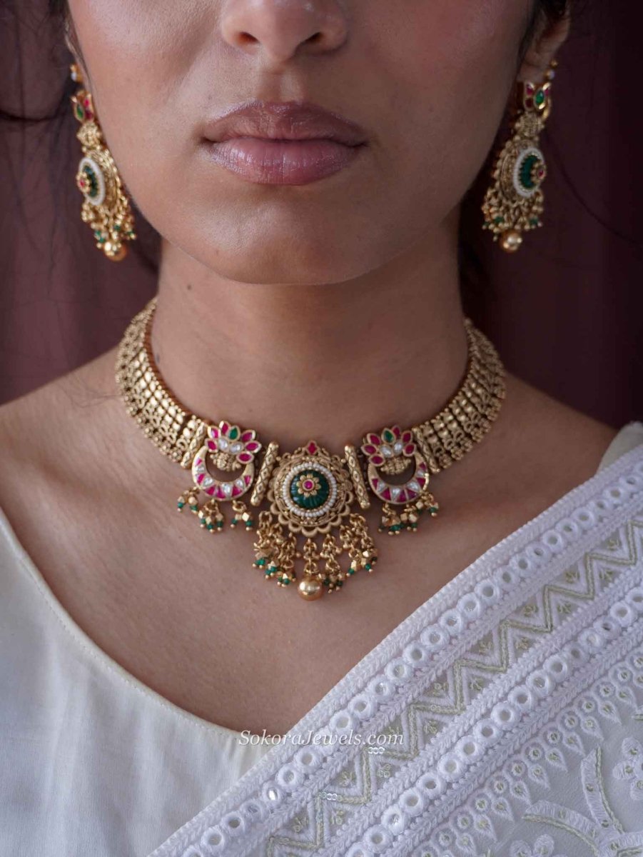 Rhea Heritage Necklace Set – Ruby, Emerald & Kundan - SOKORA JEWELSRhea Heritage Necklace Set – Ruby, Emerald & Kundan