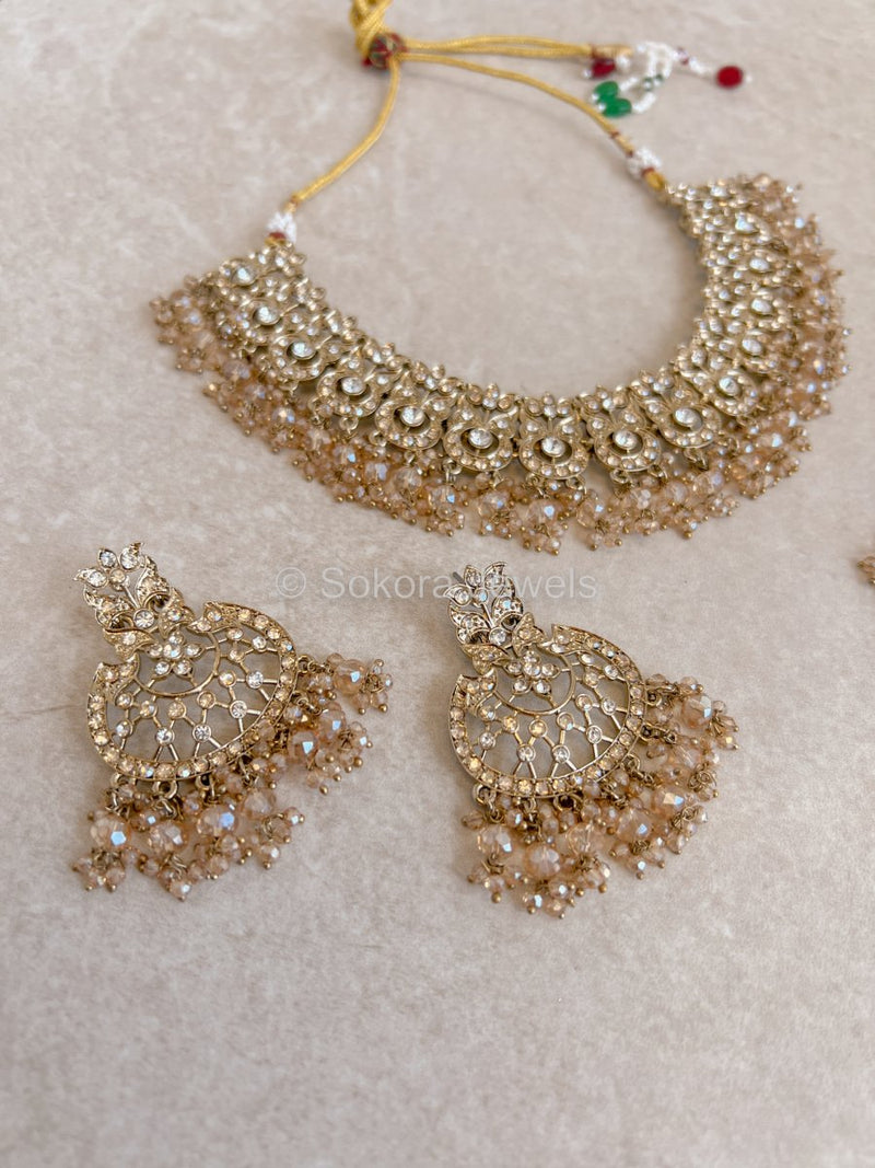 Rohini Antique Gold Set - Gold & Clear - SOKORA JEWELSRohini Antique Gold Set - Gold & Clear