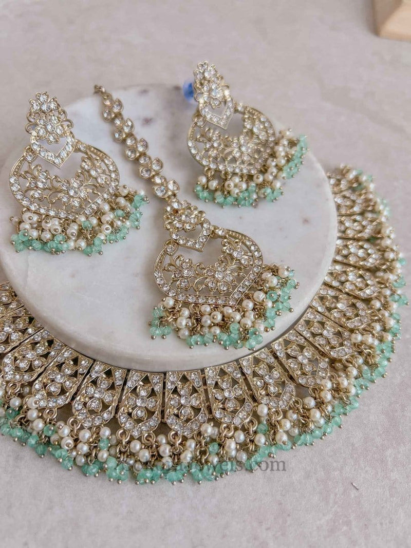 Rohini Necklace Set - Mint - SOKORA JEWELSRohini Necklace Set - Mint