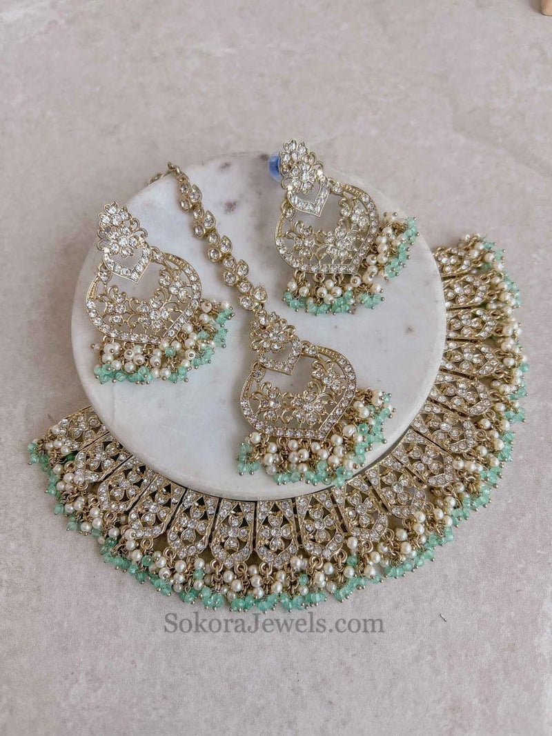 Rohini Necklace Set - Mint - SOKORA JEWELSRohini Necklace Set - Mint