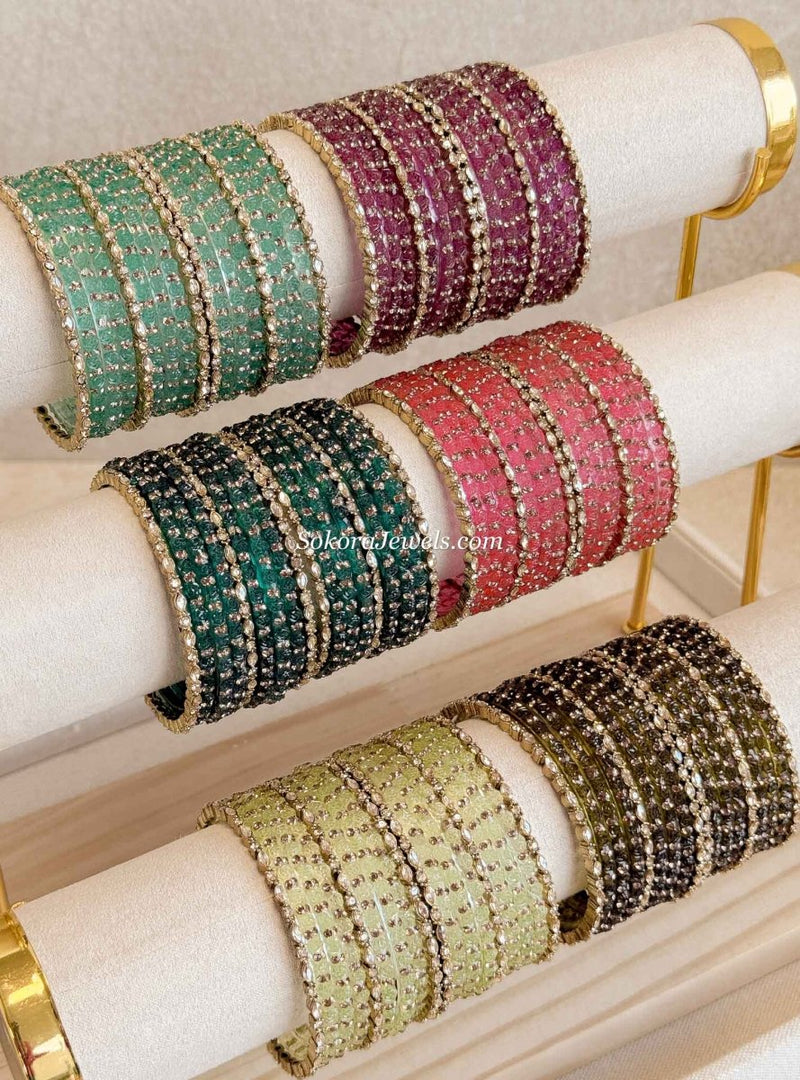 Rose Design Glass Bangle Set - SOKORA JEWELSRose Design Glass Bangle SetBANGLES