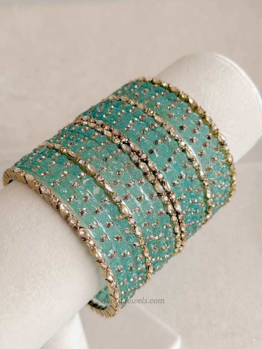 Rose Design Glass Bangle Set - SOKORA JEWELSRose Design Glass Bangle SetBANGLES