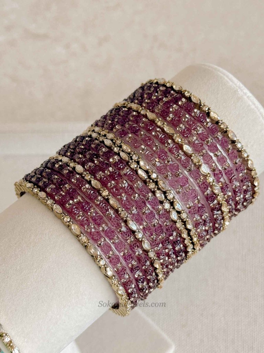 Rose Design Glass Bangle Set - SOKORA JEWELSRose Design Glass Bangle SetBANGLES