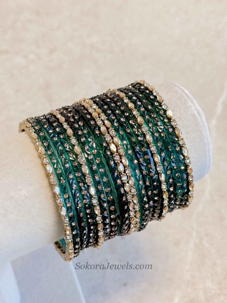 Rose Design Glass Bangles Set - SOKORA JEWELSRose Design Glass Bangles SetBANGLES
