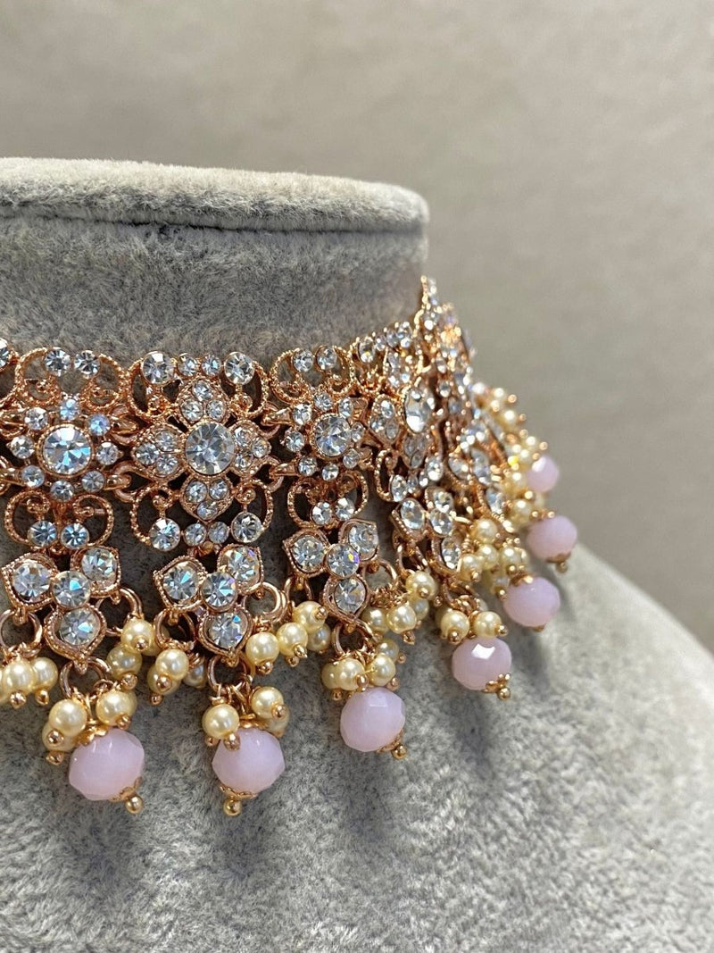 Rose Gold Bridal Choker Set - SOKORA JEWELSRose Gold Bridal Choker Set