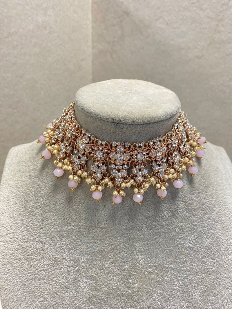 Rose Gold Bridal Choker Set - SOKORA JEWELSRose Gold Bridal Choker Set