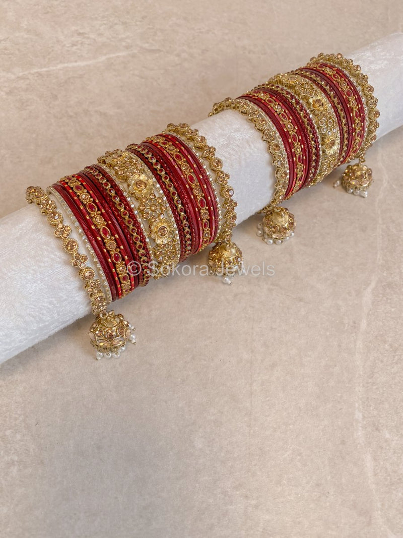 Roshni Luxury Bangle Set - Maroon - SOKORA JEWELSRoshni Luxury Bangle Set - MaroonBANGLES