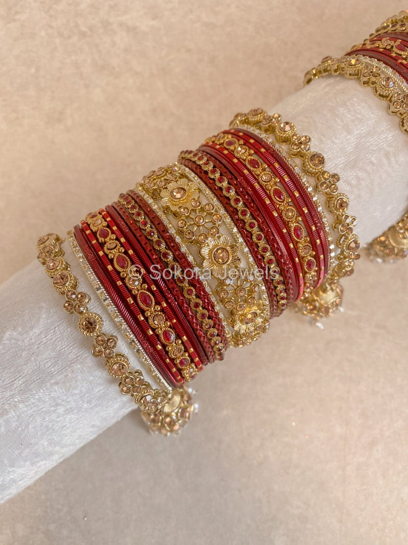 Roshni Luxury Bangle Set - Maroon - SOKORA JEWELSRoshni Luxury Bangle Set - MaroonBANGLES