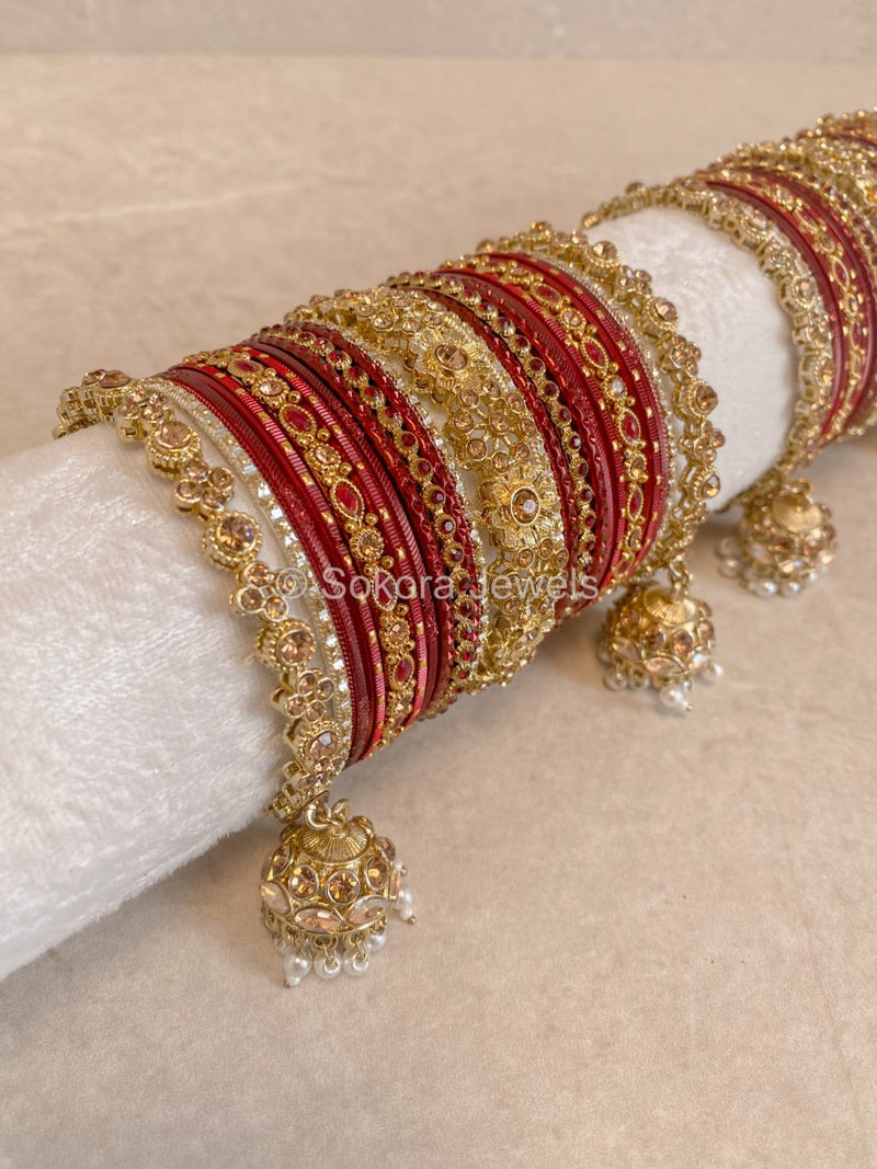 Roshni Luxury Bangle Set - Maroon - SOKORA JEWELSRoshni Luxury Bangle Set - MaroonBANGLES