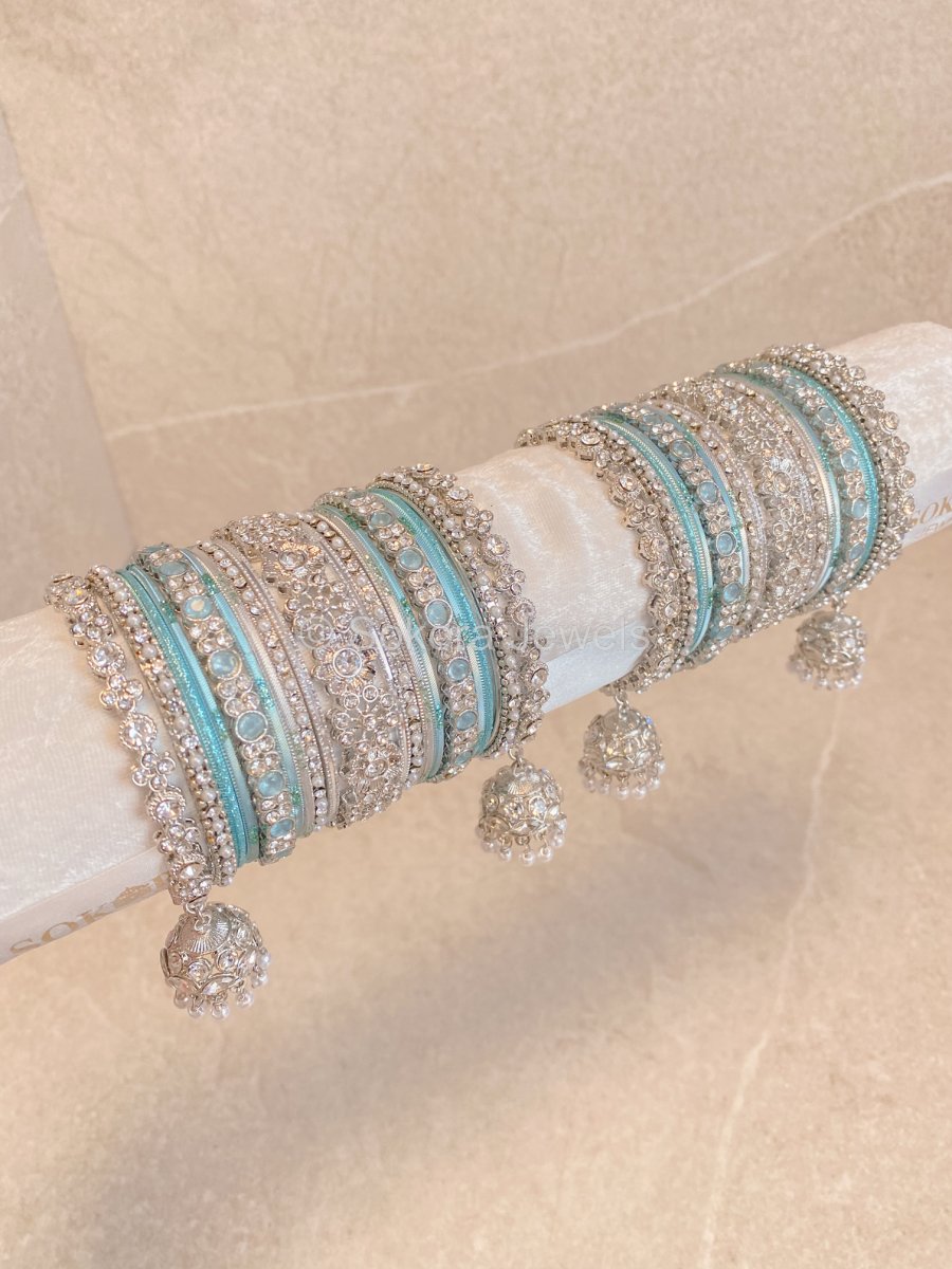 Roshni Luxury Bangle Set - Silver & Blue - SOKORA JEWELSRoshni Luxury Bangle Set - Silver & BlueBANGLES