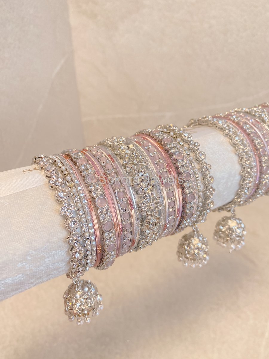 Roshni Luxury Bangle Set - Silver & Pink - SOKORA JEWELSRoshni Luxury Bangle Set - Silver & PinkBANGLES