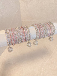 Roshni Luxury Bangle Set - Silver & Pink - SOKORA JEWELSRoshni Luxury Bangle Set - Silver & PinkBANGLES