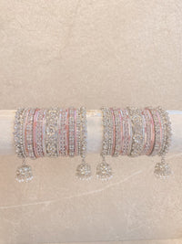 Roshni Luxury Bangle Set - Silver & Pink - SOKORA JEWELSRoshni Luxury Bangle Set - Silver & PinkBANGLES