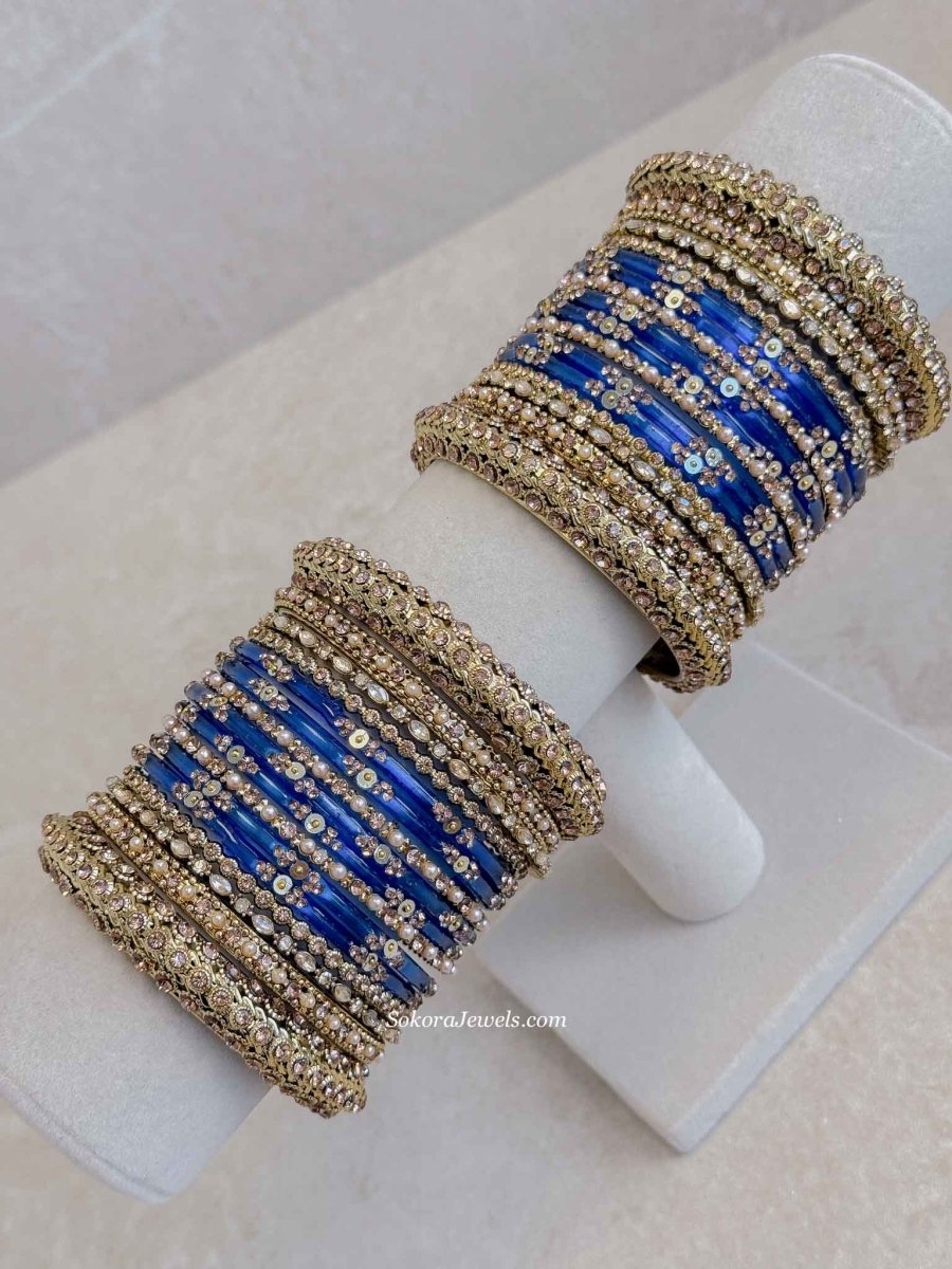Royal Blue Glass Bangle set - SOKORA JEWELSRoyal Blue Glass Bangle setBANGLES
