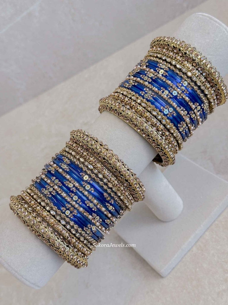 Royal Blue Glass Bangle set - SOKORA JEWELSRoyal Blue Glass Bangle setBANGLES