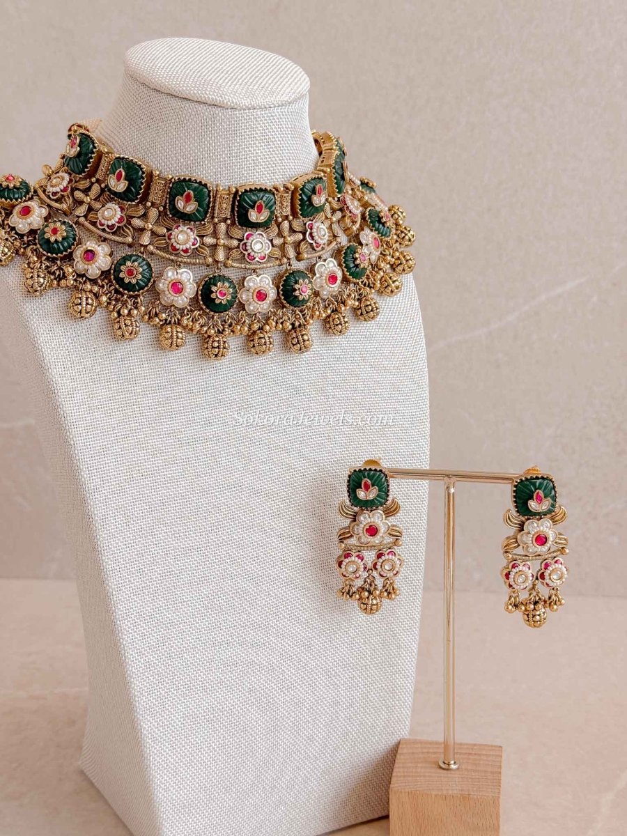 Royal Emerald & Ruby Kundan Heritage Choker Set - SOKORA JEWELSRoyal Emerald & Ruby Kundan Heritage Choker Set