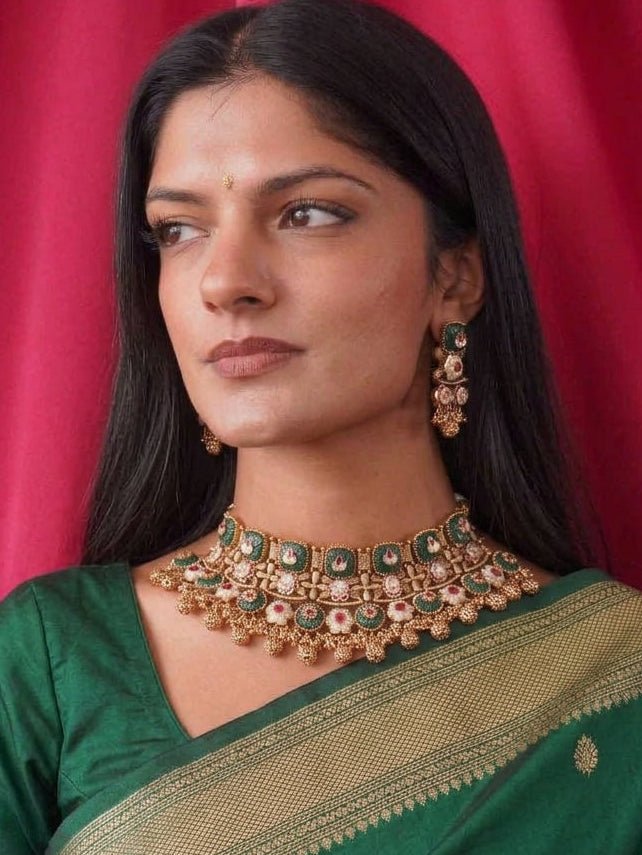 Royal Emerald & Ruby Kundan Heritage Choker Set - SOKORA JEWELSRoyal Emerald & Ruby Kundan Heritage Choker Set