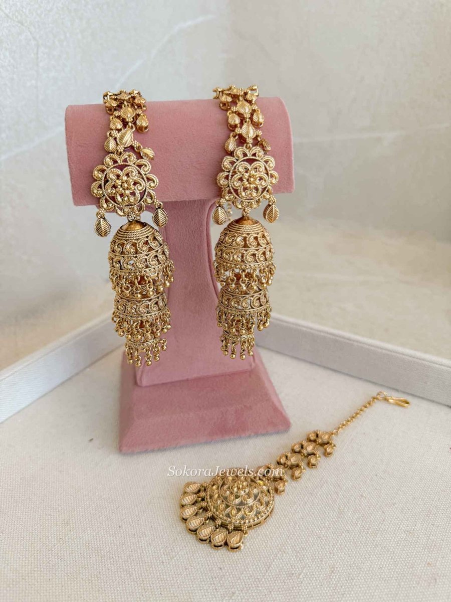 Royal Filigree Sahara Jhumka & Tikka Set - SOKORA JEWELSRoyal Filigree Sahara Jhumka & Tikka Set