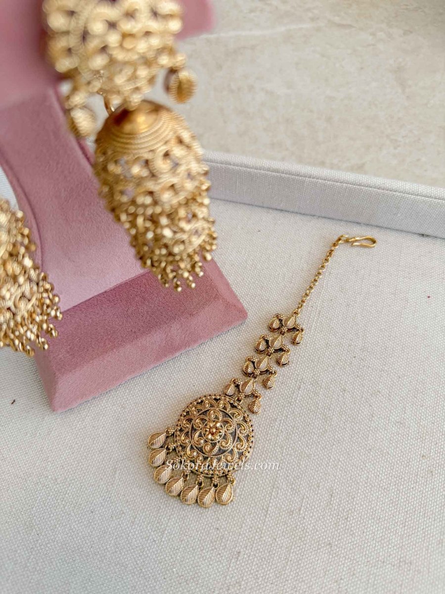 Royal Filigree Sahara Jhumka & Tikka Set - SOKORA JEWELSRoyal Filigree Sahara Jhumka & Tikka Set